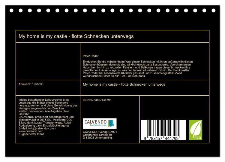 Produktbild: My home is my castle - flotte Schnecken unterwegs (Tischkalender 2026 DIN A5 quer), CALVENDO Monatskalender