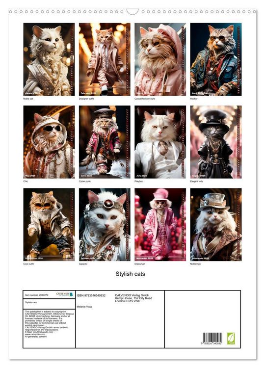 Produktbild: Stylish cats (Wall Calendar 2026 DIN A2 portrait), CALVENDO 12 Month Wall Calendar
