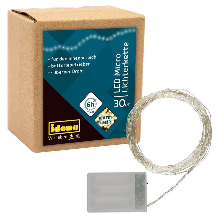 Produktbild: Idena Lichterkette 30 LED warmwei&szlig; 6h Timer 3,2m