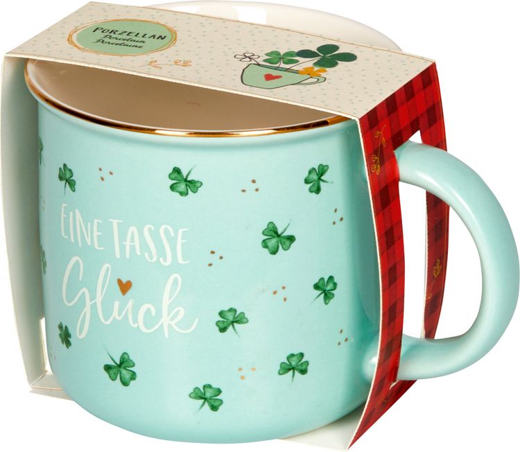 Produktbild: Porzellan-Tasse Gl&uuml;cksklee - Viel Gl&uuml;ck