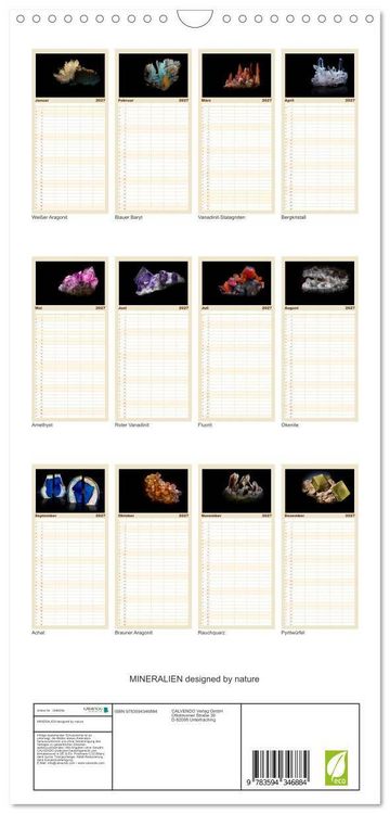 Produktbild: Familienplaner 2027 - MINERALIEN designed by nature mit 5 Spalten (Wandkalender, 21 x 45 cm) CALVENDO
