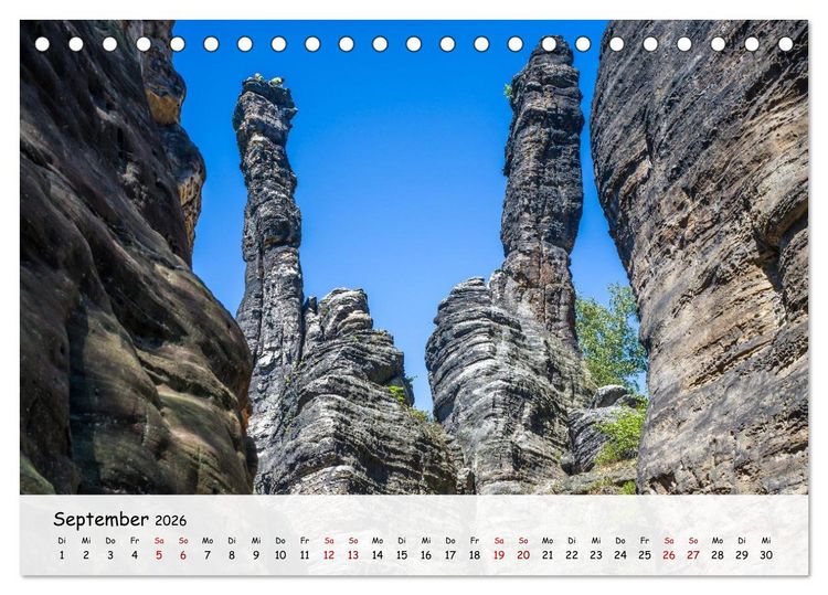 Produktbild: S&auml;chsische Schweiz - Beeindruckende Felsen und unber&uuml;hrte Natur (Tischkalender 2026 DIN A5 quer), CALVENDO Monatskalender