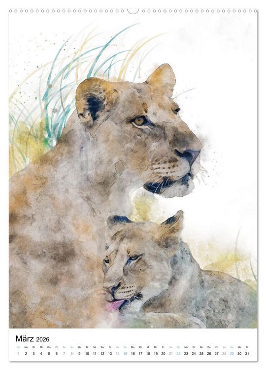 Produktbild: Afrikas Tierwelt - wie gemalt (Wandkalender 2026 DIN A2 hoch), CALVENDO Monatskalender