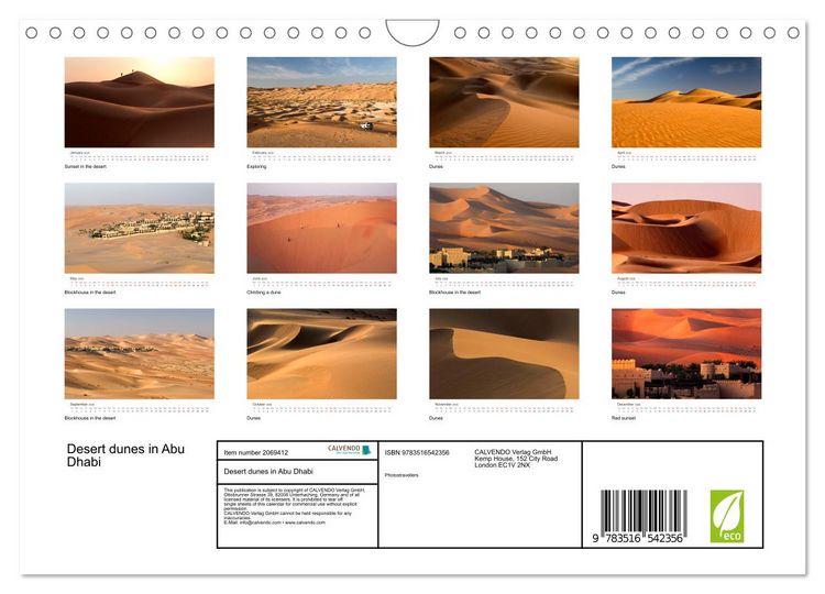 Produktbild: Desert dunes in Abu Dhabi (Wall Calendar 2026 DIN A4 landscape), CALVENDO 12 Month Wall Calendar