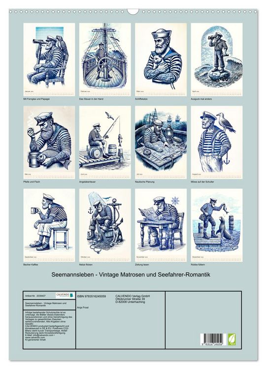 Produktbild: Seemannsleben - Vintage Matrosen und Seefahrer-Romantik (Wandkalender 2026 DIN A2 hoch), CALVENDO Monatskalender