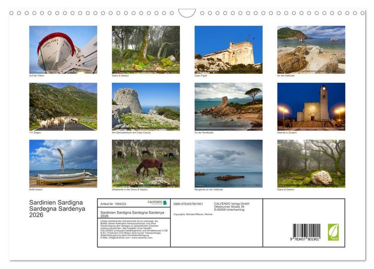 Produktbild: Sardinien Sardigna Sardegna Sardenya 2026 (Wandkalender 2026 DIN A3 quer), CALVENDO Monatskalender