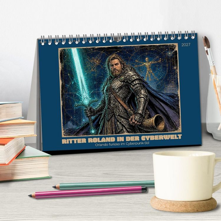 Produktbild: Ritter Roland in der Cyberwelt: Orlando furioso im Cyberpunk-Stil (Tischkalender 2027 DIN A5 quer), CALVENDO Monatskalender