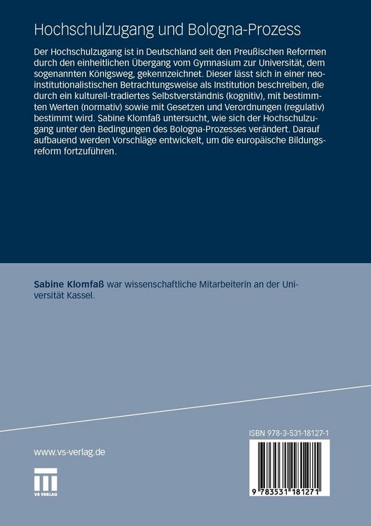 Produktbild: Hochschulzugang und Bologna-Prozess