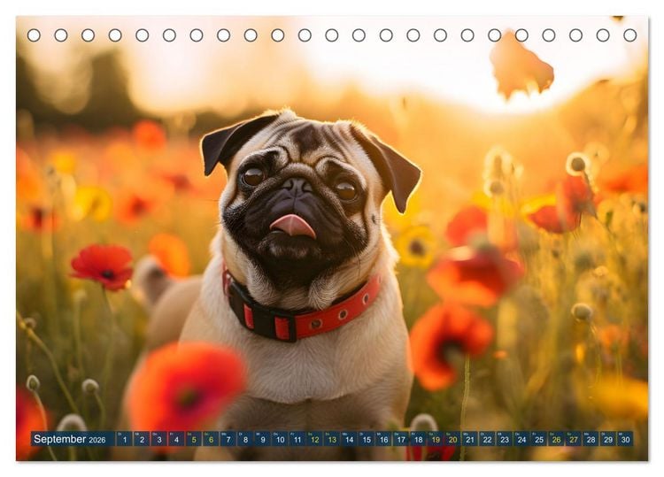 Produktbild: Lustige Mops-Hunde: Die charmanten Meister von Chaos und Unfug (Tischkalender 2026 DIN A5 quer), CALVENDO Monatskalender