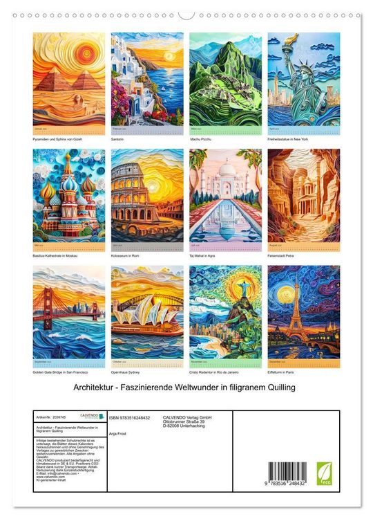 Produktbild: Architektur - Faszinierende Weltwunder in filigranem Quilling (hochwertiger Premium Wandkalender 2026 DIN A2 hoch), Kunstdruck in Hochglanz