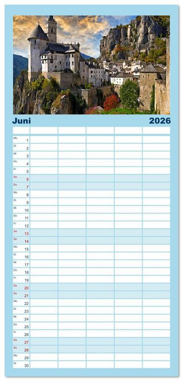 Produktbild: Familienplaner 2026 - Pl&auml;tze zum Tr&auml;umen mit 5 Spalten (Wandkalender, 21 x 45 cm) CALVENDO