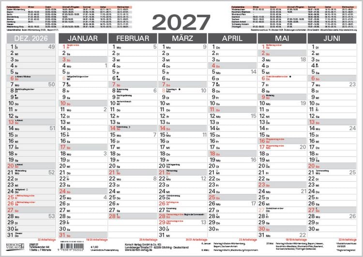 Produktbild: Tafelkalender A4 2027