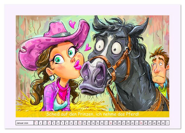 Produktbild: Frauen und Pferde. Lustige Cartoons und witzige Spr&uuml;che (hochwertiger Premium Wandkalender 2026 DIN A2 quer), Kunstdruck in Hochglanz