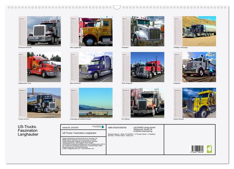 Produktbild: US-Trucks. Faszination Langhauber (Wandkalender 2026 DIN A2 quer), CALVENDO Monatskalender
