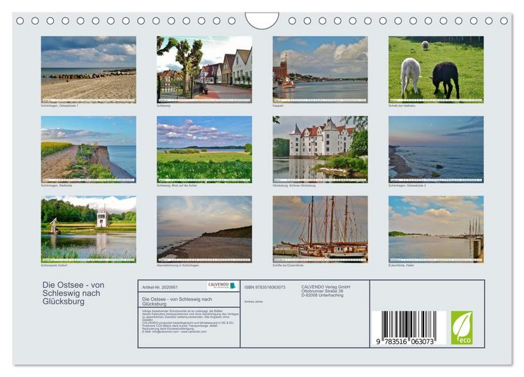 Produktbild: Die Ostsee - von Schleswig nach Gl&uuml;cksburg (Wandkalender 2026 DIN A4 quer), CALVENDO Monatskalender