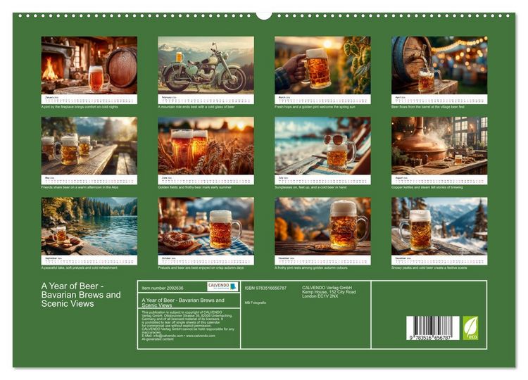 Produktbild: A Year of Beer - Bavarian Brews and Scenic Views (High Quality Premium Wall Calendar 2026 DIN A2 landscape),CALVENDO 12 Month Wall Calendar