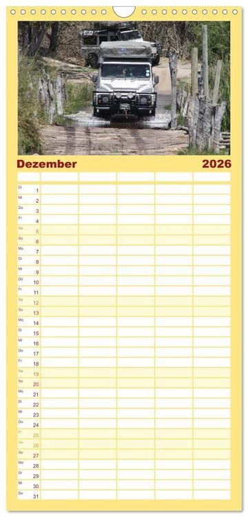 Produktbild: Familienplaner 2026 - Land Rover Defender - Unterwegs in Afrika mit 5 Spalten (Wandkalender, 21 x 45 cm) CALVENDO