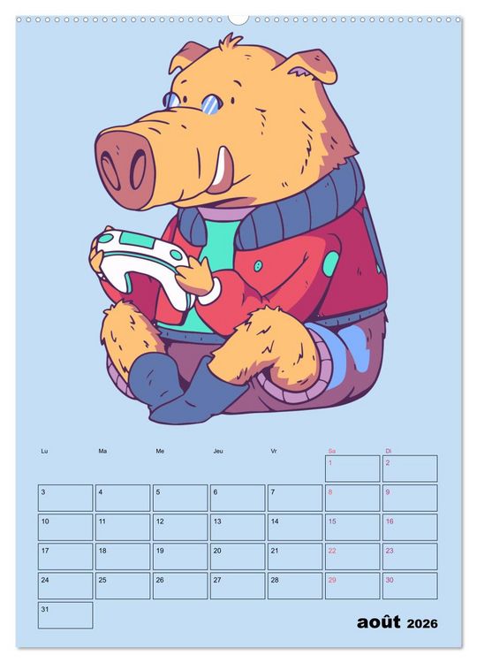 Produktbild: Animaux Gamers Amusants (Calendrier mural 2026 DIN A2 horizontal) calendrier de bureau