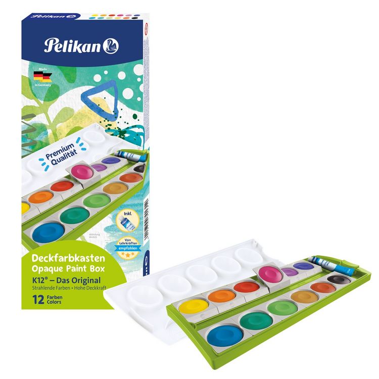 Produktbild: Pelikan Deckfarbkasten K12 mit Deckwei&szlig; gr&uuml;n Faltschachtel