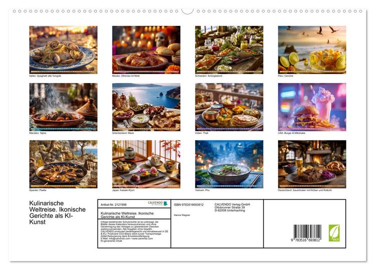 Produktbild: Kulinarische Weltreise. Ikonische Gerichte als KI-Kunst (hochwertiger Premium Wandkalender 2026 DIN A2 quer), Kunstdruck in Hochglanz