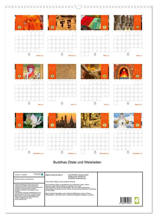 Produktbild: Buddhas Zitate und Weisheiten (Wandkalender 2026 DIN A2 hoch), CALVENDO Monatskalender