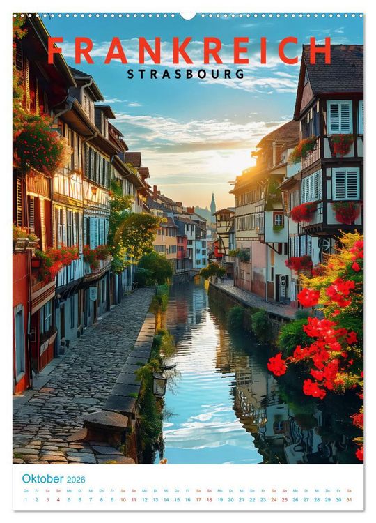 Produktbild: Frankreich - Old School Poster Style (Wandkalender 2026 DIN A2 hoch), CALVENDO Monatskalender