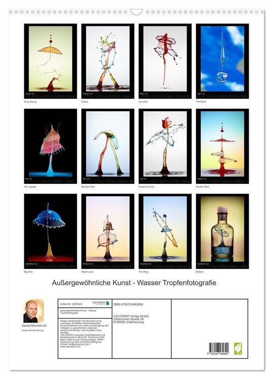 Produktbild: Au&szlig;ergew&ouml;hnliche Kunst - Wasser Tropfenfotografie (Wandkalender 2026 DIN A2 hoch), CALVENDO Monatskalender