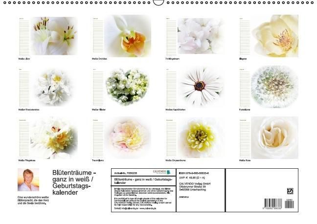 Produktbild: Bl&uuml;tentr&auml;ume - ganz in wei&szlig; / Geburtstagskalender (Wandkalender immerw&auml;hrend DIN A2 quer)