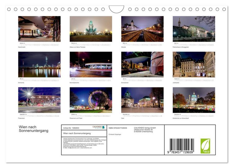 Produktbild: Wien nach Sonnenuntergang (Wandkalender 2026 DIN A4 quer), CALVENDO Monatskalender