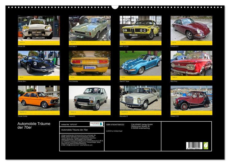 Produktbild: Automobile Tr&auml;ume der 70er (Wandkalender 2026 DIN A2 quer), CALVENDO Monatskalender