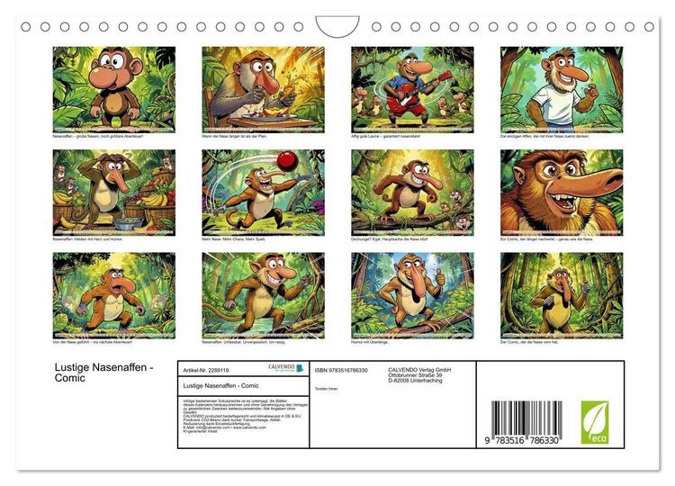 Produktbild: Lustige Nasenaffen - Comic (Wandkalender 2027 DIN A4 quer), CALVENDO Monatskalender