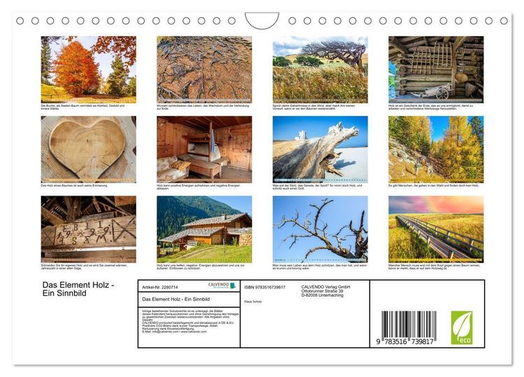 Produktbild: Das Element Holz - Ein Sinnbild (Wandkalender 2026 DIN A4 quer), CALVENDO Monatskalender