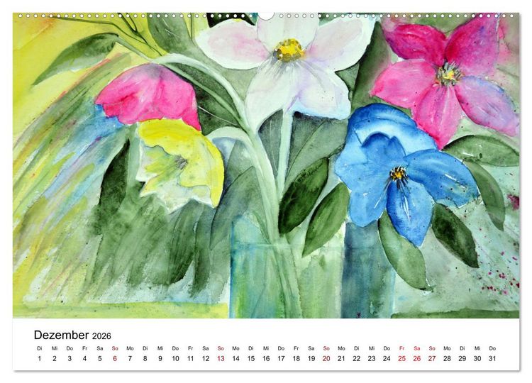 Produktbild: Blumen-Aquarelle (hochwertiger Premium Wandkalender 2026 DIN A2 quer), Kunstdruck in Hochglanz
