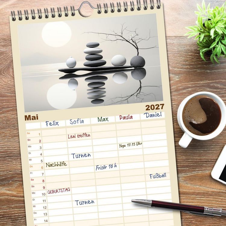Produktbild: Familienplaner 2027 - Zen mit 5 Spalten (Wandkalender, 21 x 45 cm) CALVENDO