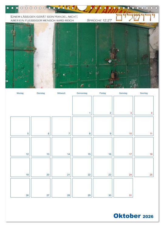 Produktbild: Jerusalem Kalender mit Bibelworten und Planer! (Wandkalender 2026 DIN A3 hoch), CALVENDO Monatskalender