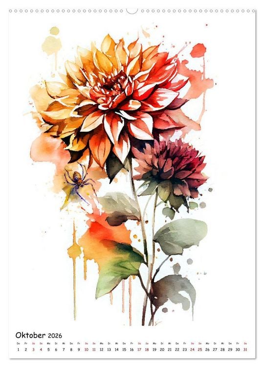 Produktbild: Aquarellmalerei - Blumen und Tiere im Garten (Wandkalender 2026 DIN A2 hoch), CALVENDO Monatskalender