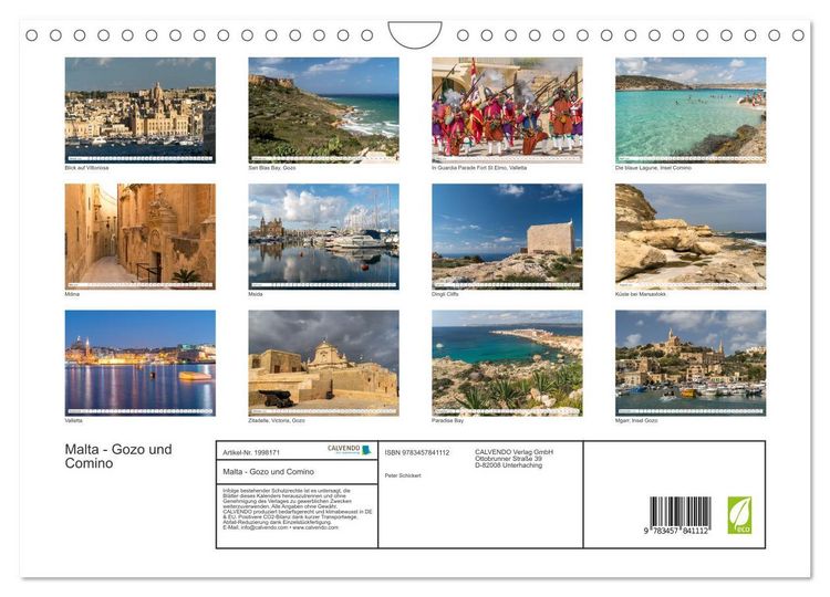Produktbild: Malta - Gozo und Comino (Wandkalender 2026 DIN A4 quer), CALVENDO Monatskalender