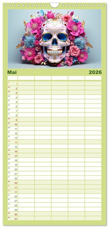 Produktbild: Familienplaner 2026 - Skull Flower - Totenkopf ART mit 5 Spalten (Wandkalender, 21 x 45 cm) CALVENDO