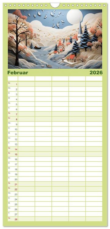 Produktbild: Familienplaner 2026 - Paper Art mit 5 Spalten (Wandkalender, 21 x 45 cm) CALVENDO