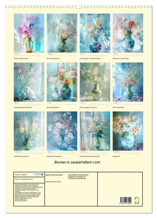 Produktbild: Blumen in zauberhaftem Licht (Wandkalender 2026 DIN A2 hoch), CALVENDO Monatskalender