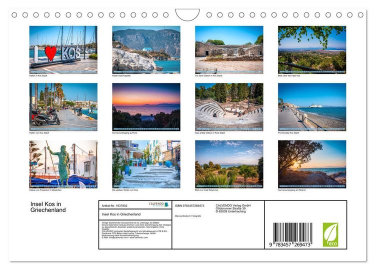 Produktbild: Insel Kos in Griechenland (Wandkalender 2026 DIN A4 quer), CALVENDO Monatskalender