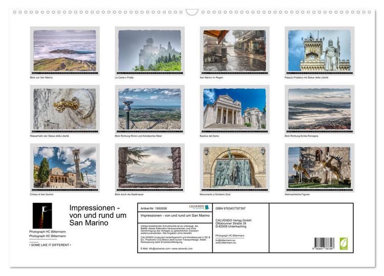 Produktbild: Impressionen - von und rund um San Marino (Wandkalender 2026 DIN A2 quer), CALVENDO Monatskalender