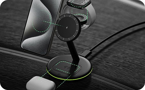 Produktbild: RAIDSONIC ICY BOX 3-in-1 Kabellose Ladestation f&uuml;r Smartphone, Watch und Kopfh&ouml;rer