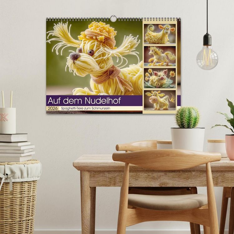 Produktbild: Auf dem Nudelhof. Spaghetti-Tiere zum Schmunzeln (Wandkalender 2026 DIN A3 quer), CALVENDO Monatskalender