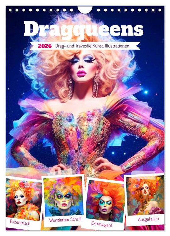 Produktbild: Dragqueens. Drag- und Travestie Kunst. Illustrationen (Wandkalender 2026 DIN A4 hoch), CALVENDO Monatskalender