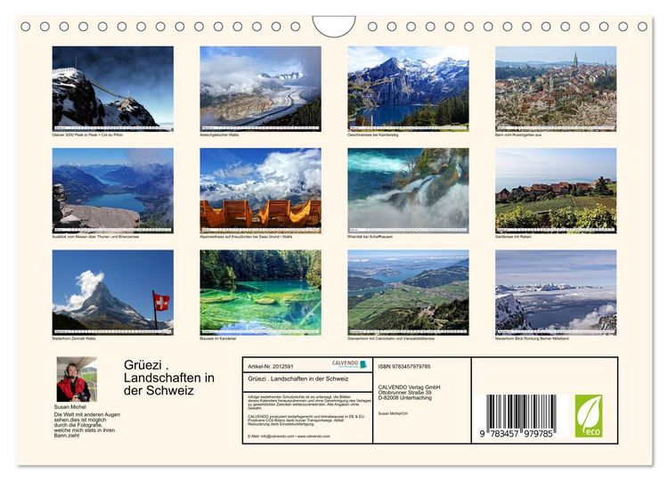Produktbild: Gr&uuml;ezi . Landschaften in der Schweiz (Wandkalender 2026 DIN A4 quer), CALVENDO Monatskalender