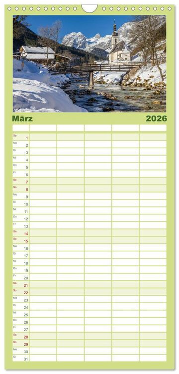 Produktbild: Familienplaner 2026 - Berchtesgadener Alpen - Land von Watzmann und K&ouml;nigssee mit 5 Spalten (Wandkalender, 21 x 45 cm) CALVENDO