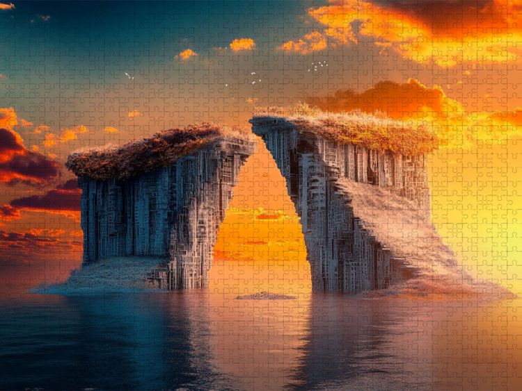 Produktbild: CALVENDO Puzzle Treffen der Klippen - Surreale Landschaft | 1000 Teile Lege-Gr&ouml;&szlig;e 64x48cm Foto-Puzzle f&uuml;r gl&uuml;ckliche Stunden