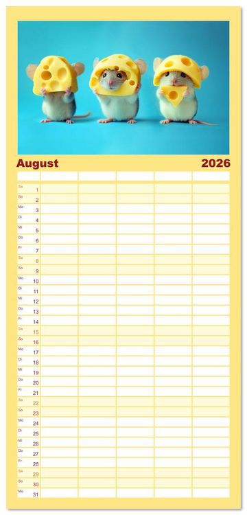 Produktbild: Familienplaner 2026 - M&auml;use w&uuml;rden K&auml;se kaufen mit 5 Spalten (Wandkalender, 21 x 45 cm) CALVENDO