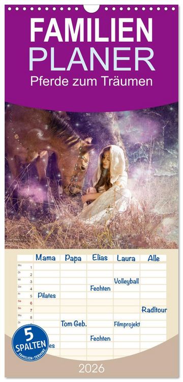 Produktbild: Familienplaner 2026 - Pferde zum Tr&auml;umen mit 5 Spalten (Wandkalender, 21 x 45 cm) CALVENDO